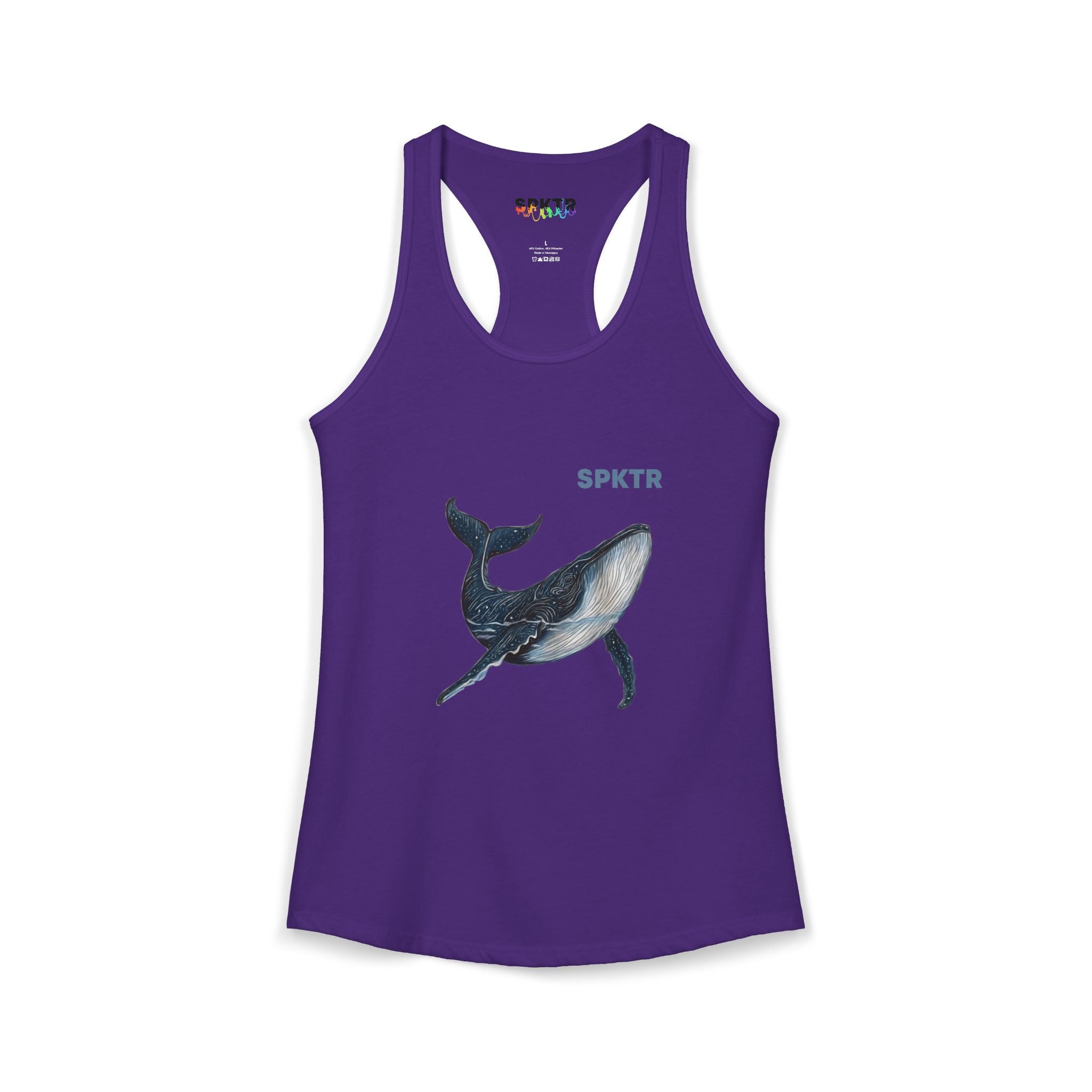 Solid Black women's tank top featuring Leo the Blue Whale hand-drawn ocean illustration by Do Carmo.
