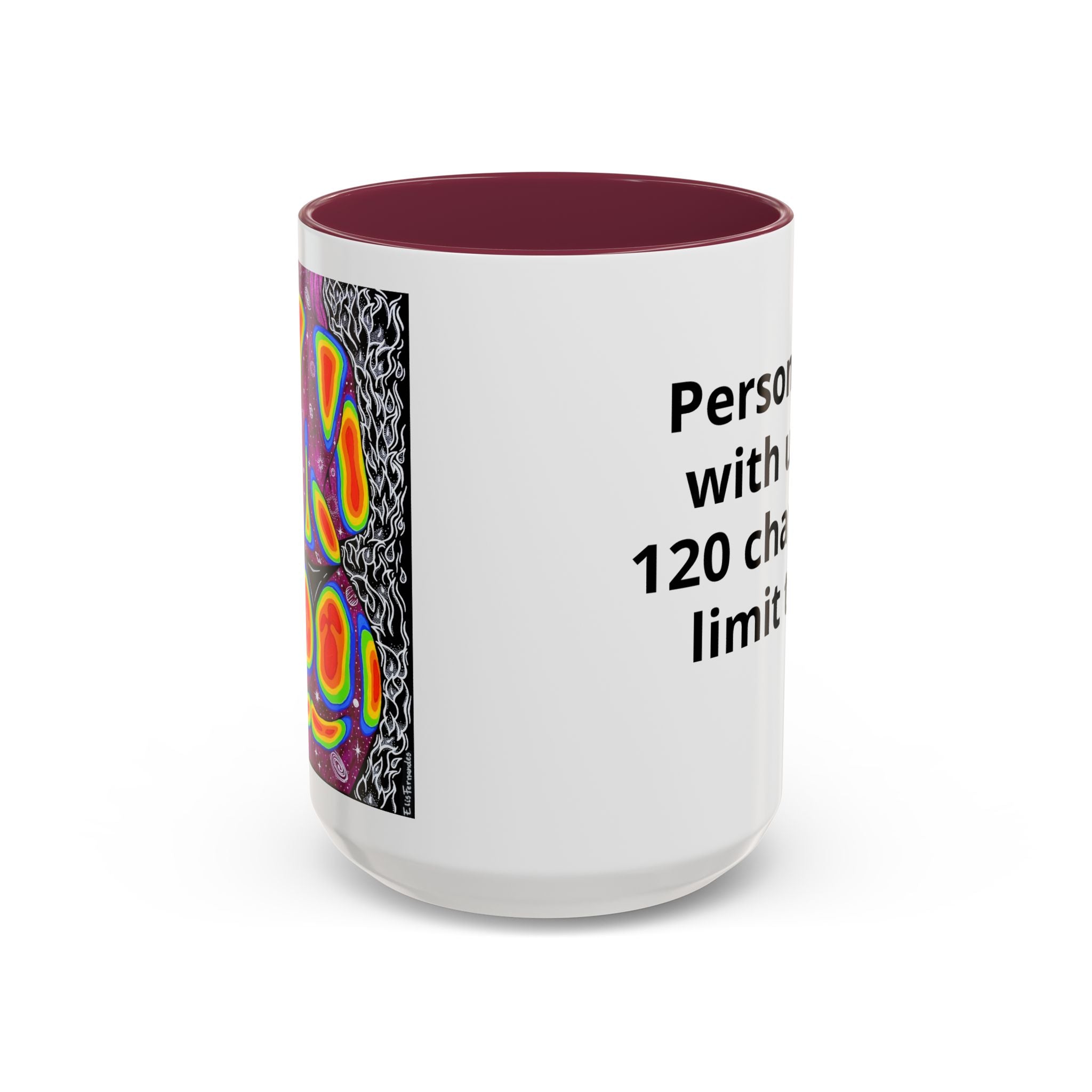 15 oz Orange-accent personalized accent coffee mug featuring Mulher, Um Universo cosmic portrait artwork by Elis Fernandes.