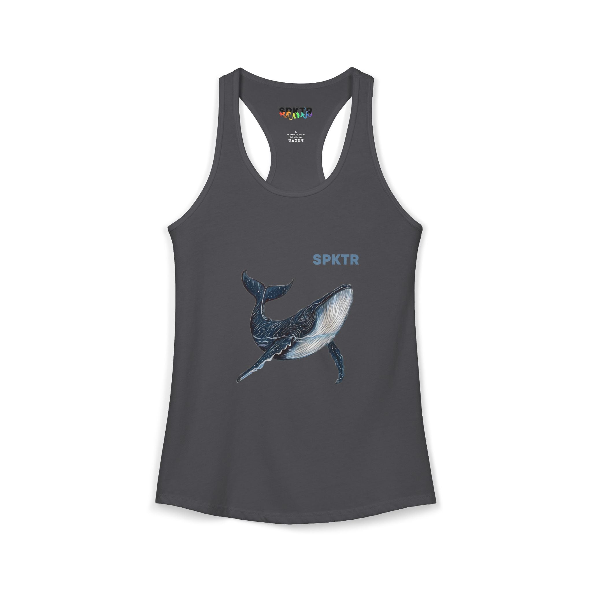 Solid White women's tank top featuring Leo the Blue Whale hand-drawn ocean illustration by Do Carmo.