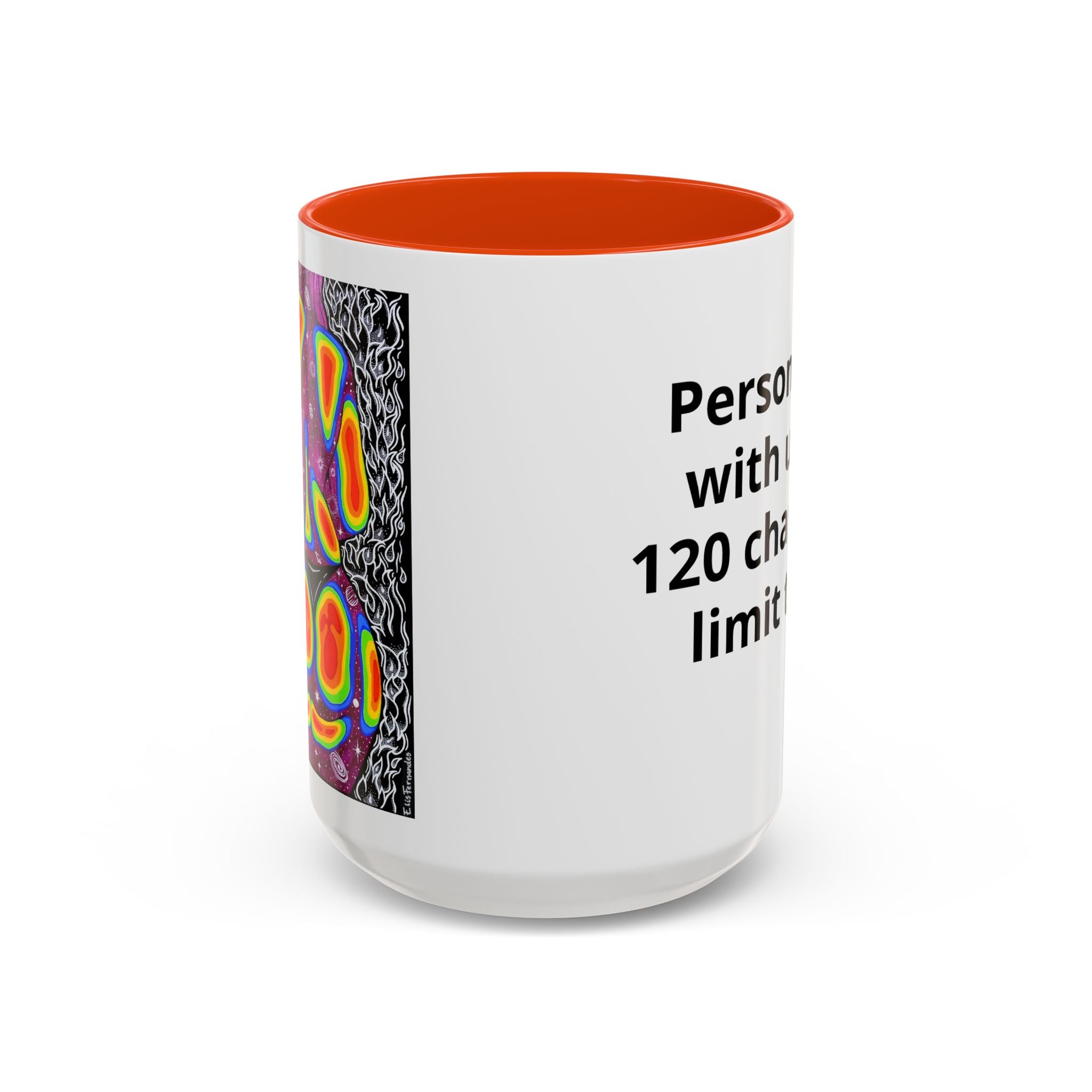 15 oz Pink-accent personalized accent coffee mug featuring Mulher, Um Universo cosmic portrait artwork by Elis Fernandes.