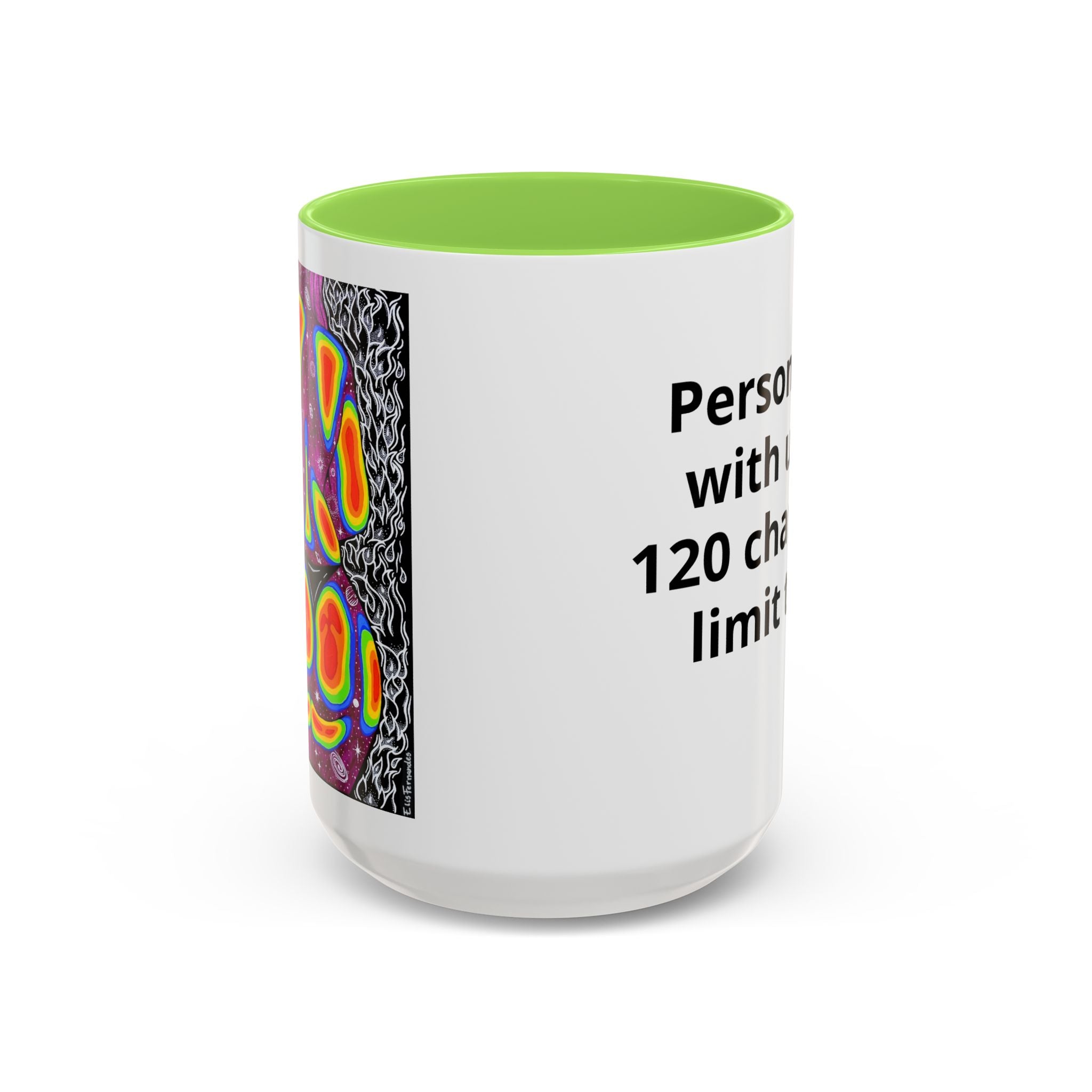15 oz Maroon-accent personalized accent coffee mug featuring Mulher, Um Universo cosmic portrait artwork by Elis Fernandes.
