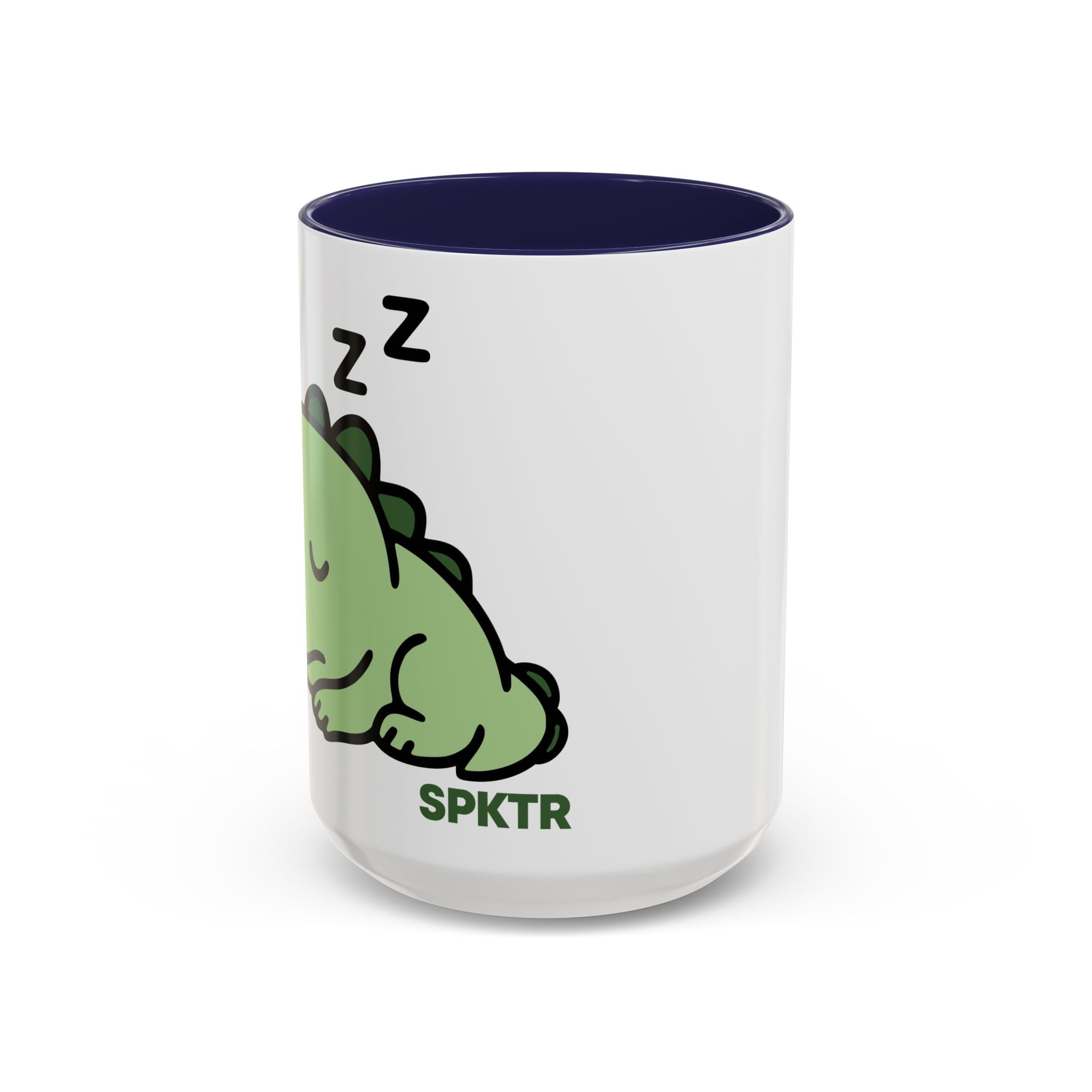 11 oz Orange-accent accent coffee mug featuring Sleepy Teeny-Rex cute sleeping dinosaur illustration.