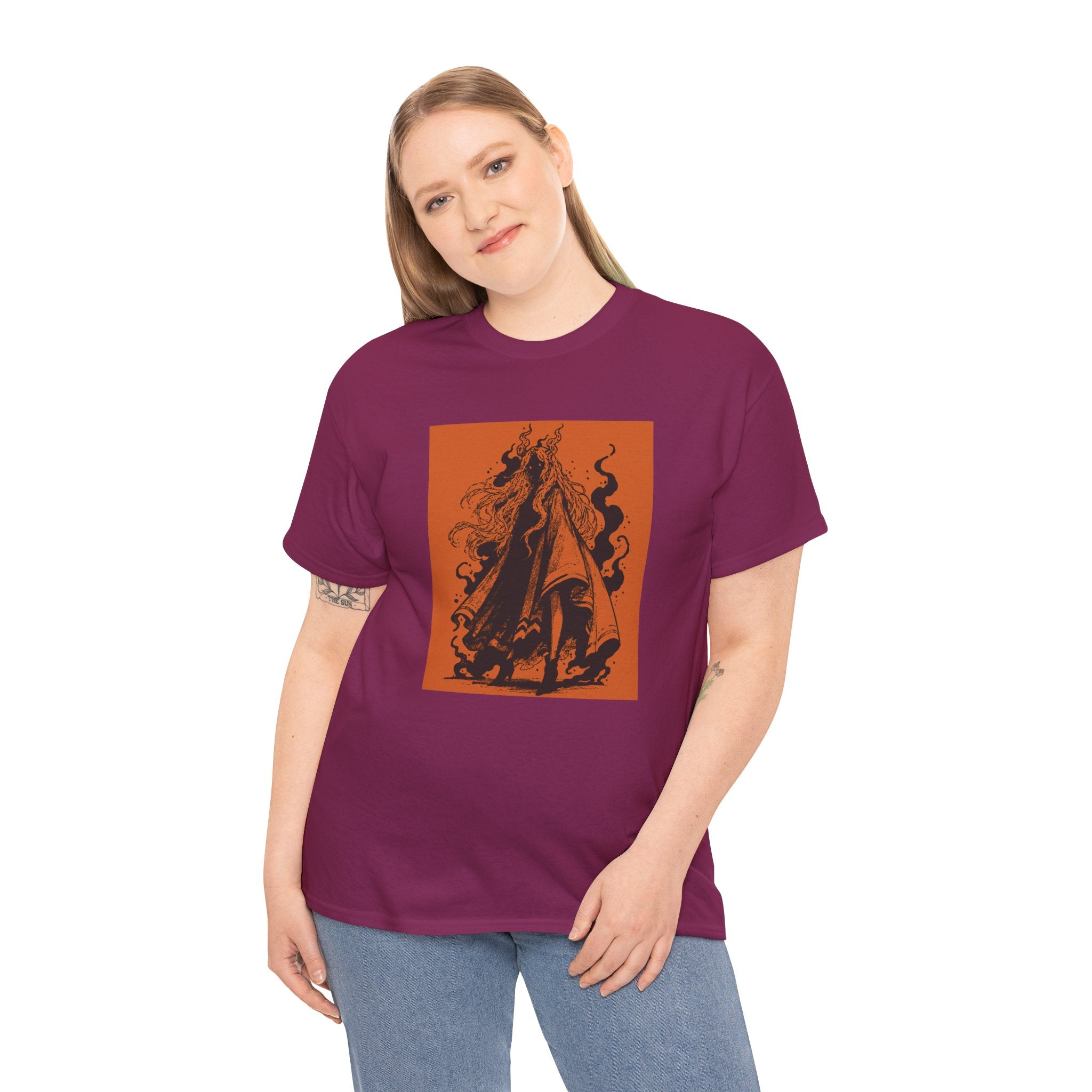 Texas Orange T-shirt featuring The Void black-and-orange surreal angel artwork by Anna Aguiar.