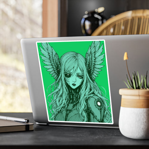 8" x 10" premium vinyl sticker featuring Angel Cyborg I green cybernetic angel artwork by Anna Aguiar.