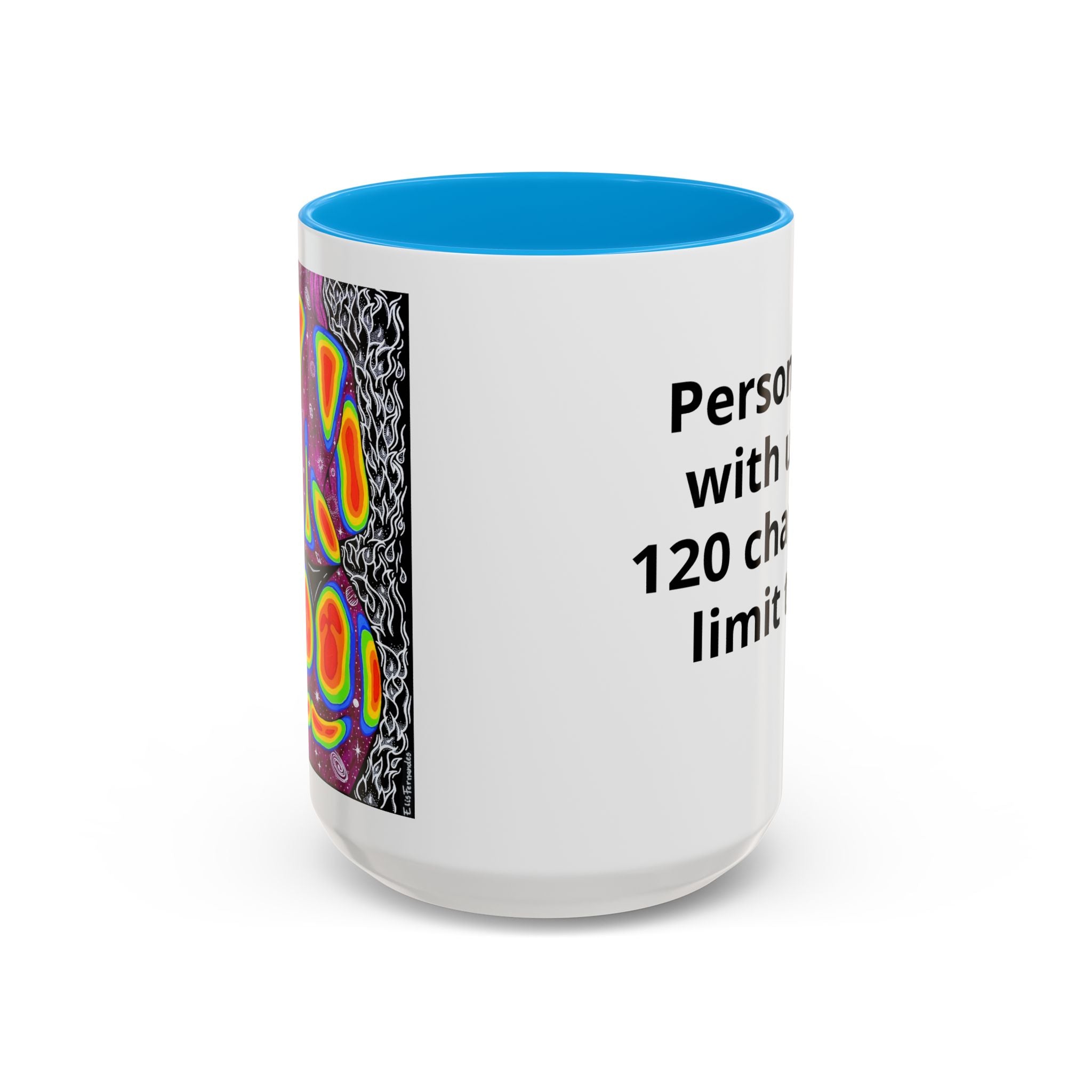 15 oz Light Green-accent personalized accent coffee mug featuring Mulher, Um Universo cosmic portrait artwork by Elis Fernandes.