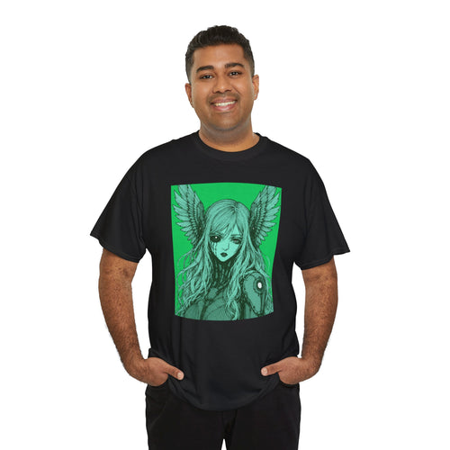 Antique Orange T-shirt featuring Angel Cyborg I green cybernetic angel artwork by Anna Aguiar.