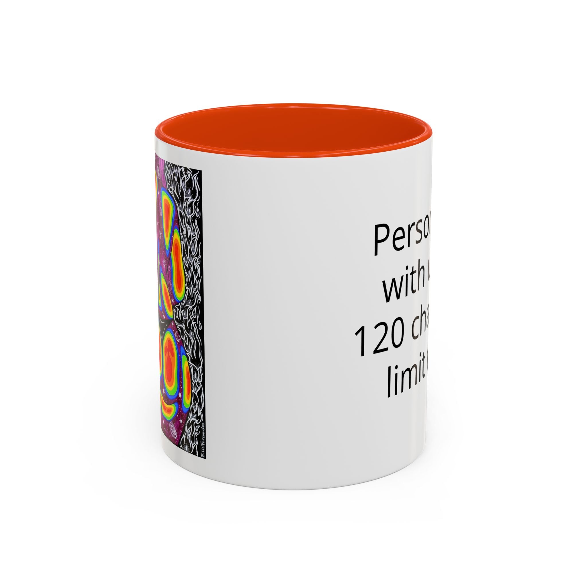 11 oz Pink-accent personalized accent coffee mug featuring Mulher, Um Universo cosmic portrait artwork by Elis Fernandes.