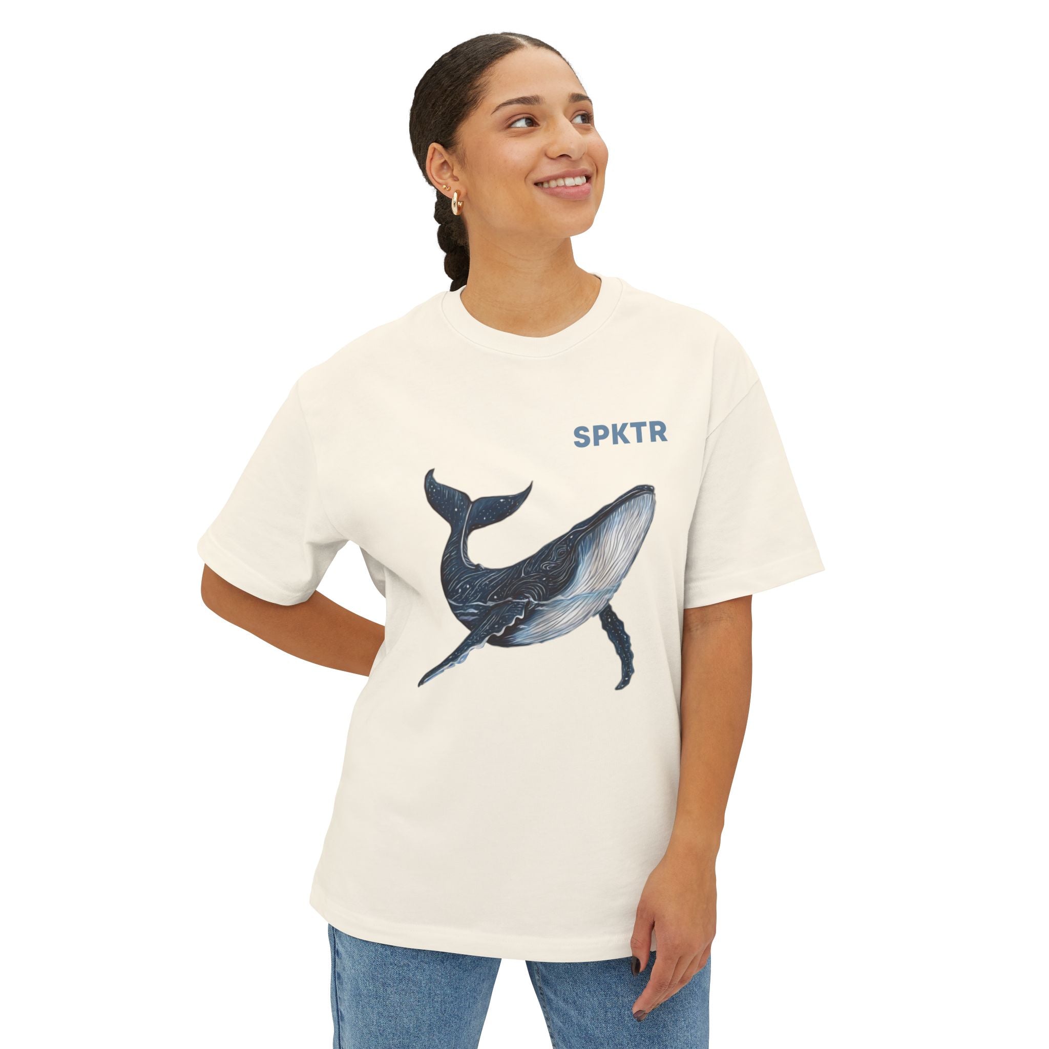 Toast oversized T-shirt featuring Leo the Blue Whale hand-drawn ocean illustration by Do Carmo.