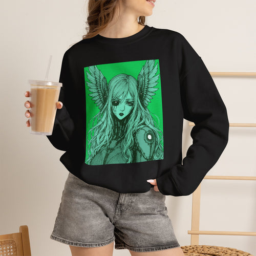 Irish Green crewneck sweatshirt featuring Angel Cyborg I green cybernetic angel artwork by Anna Aguiar.