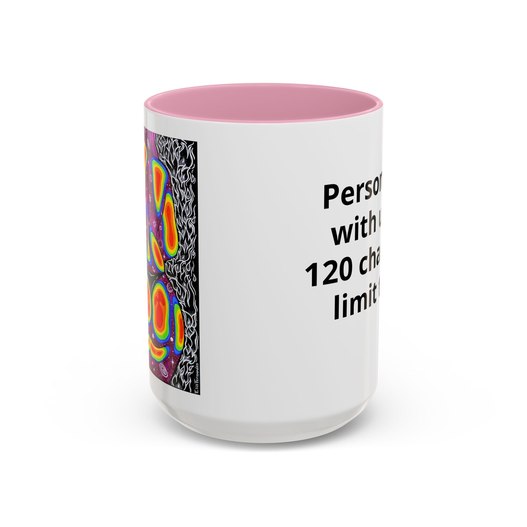 15 oz Red-accent personalized accent coffee mug featuring Mulher, Um Universo cosmic portrait artwork by Elis Fernandes.