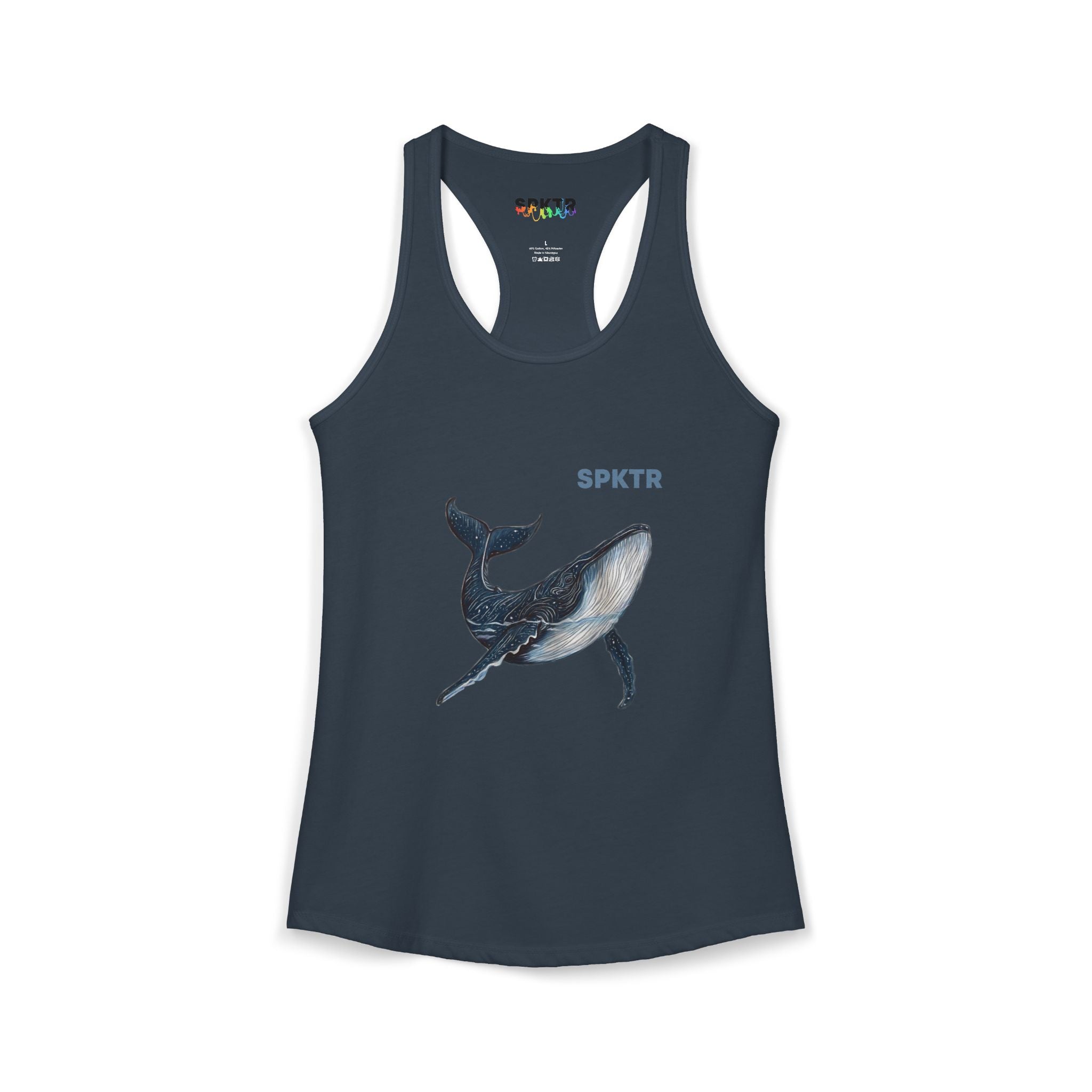 Solid Black women's tank top featuring Leo the Blue Whale hand-drawn ocean illustration by Do Carmo.
