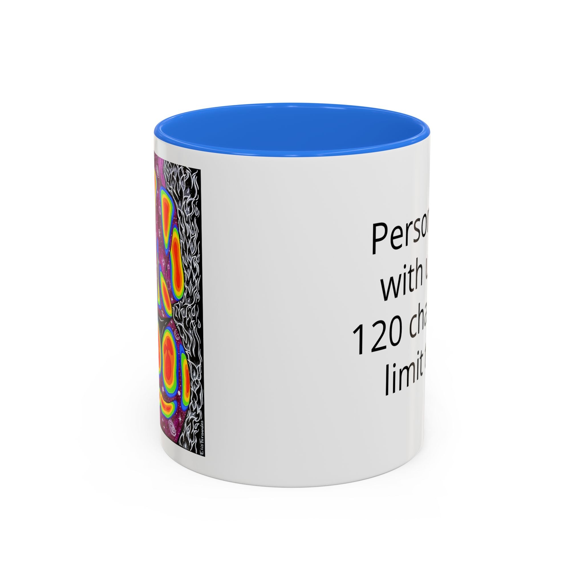 11 oz Golden Yellow-accent personalized accent coffee mug featuring Mulher, Um Universo cosmic portrait artwork by Elis Fernandes.