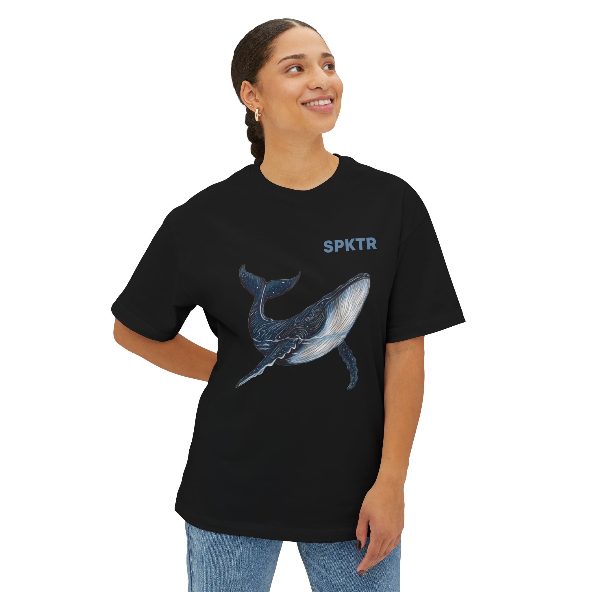Soft Pink oversized T-shirt featuring Leo the Blue Whale hand-drawn ocean illustration by Do Carmo.