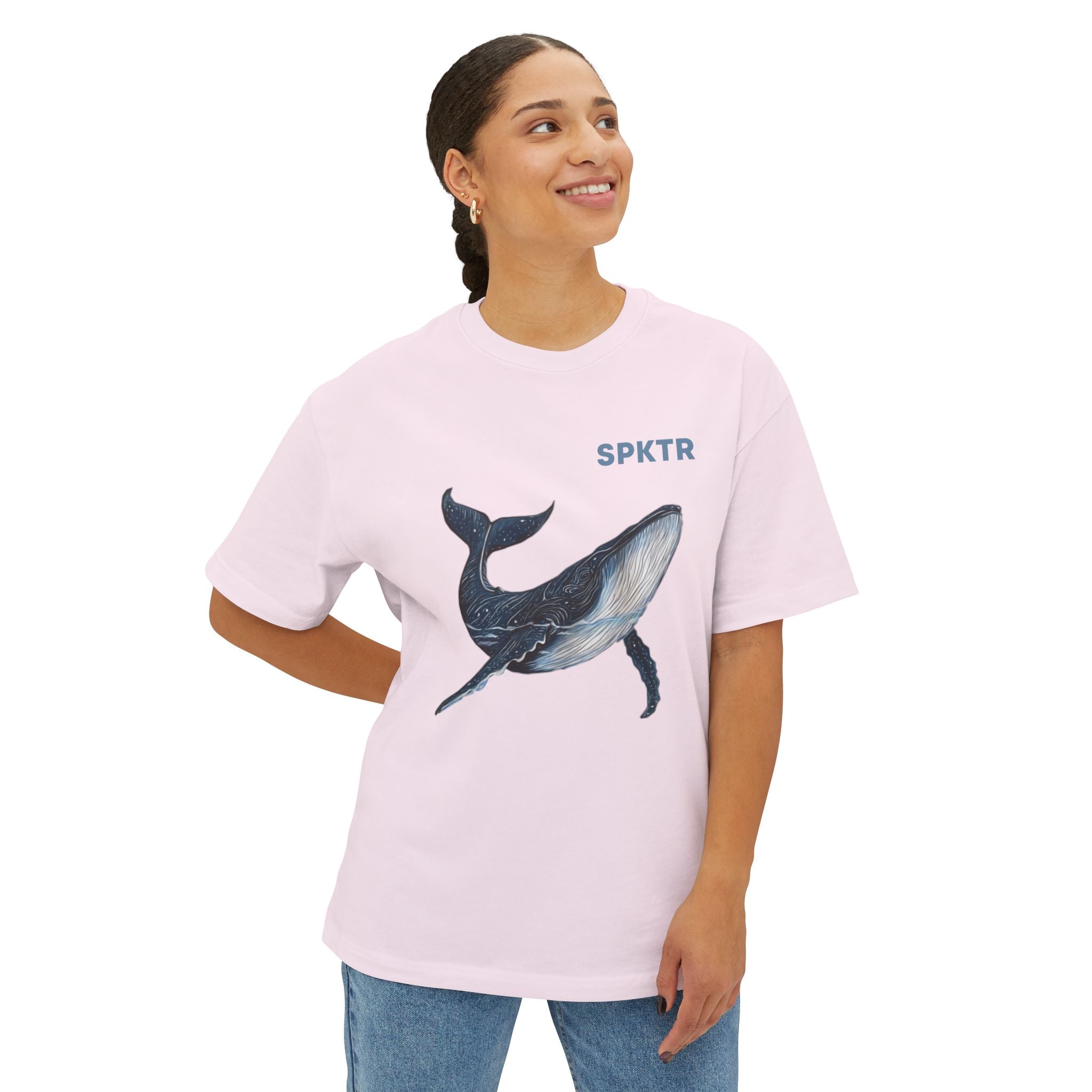 Dark Grey oversized T-shirt featuring Leo the Blue Whale hand-drawn ocean illustration by Do Carmo.