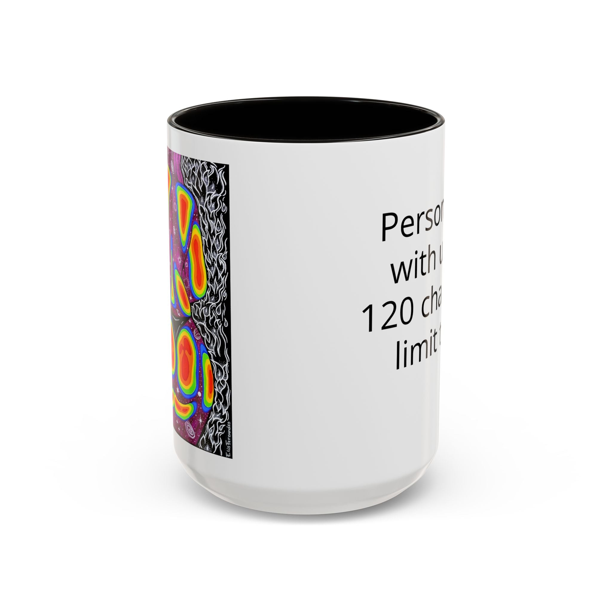 15 oz Blue-accent personalized accent coffee mug featuring Mulher, Um Universo cosmic portrait artwork by Elis Fernandes.