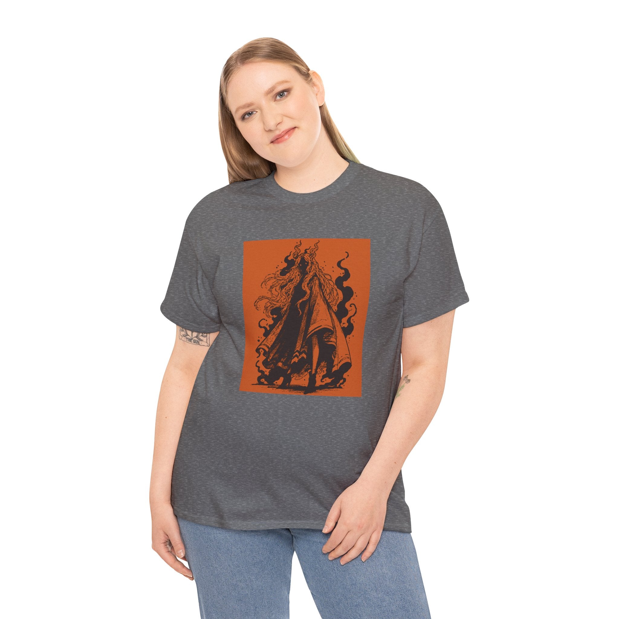 Indigo Blue T-shirt featuring The Void black-and-orange surreal angel artwork by Anna Aguiar.