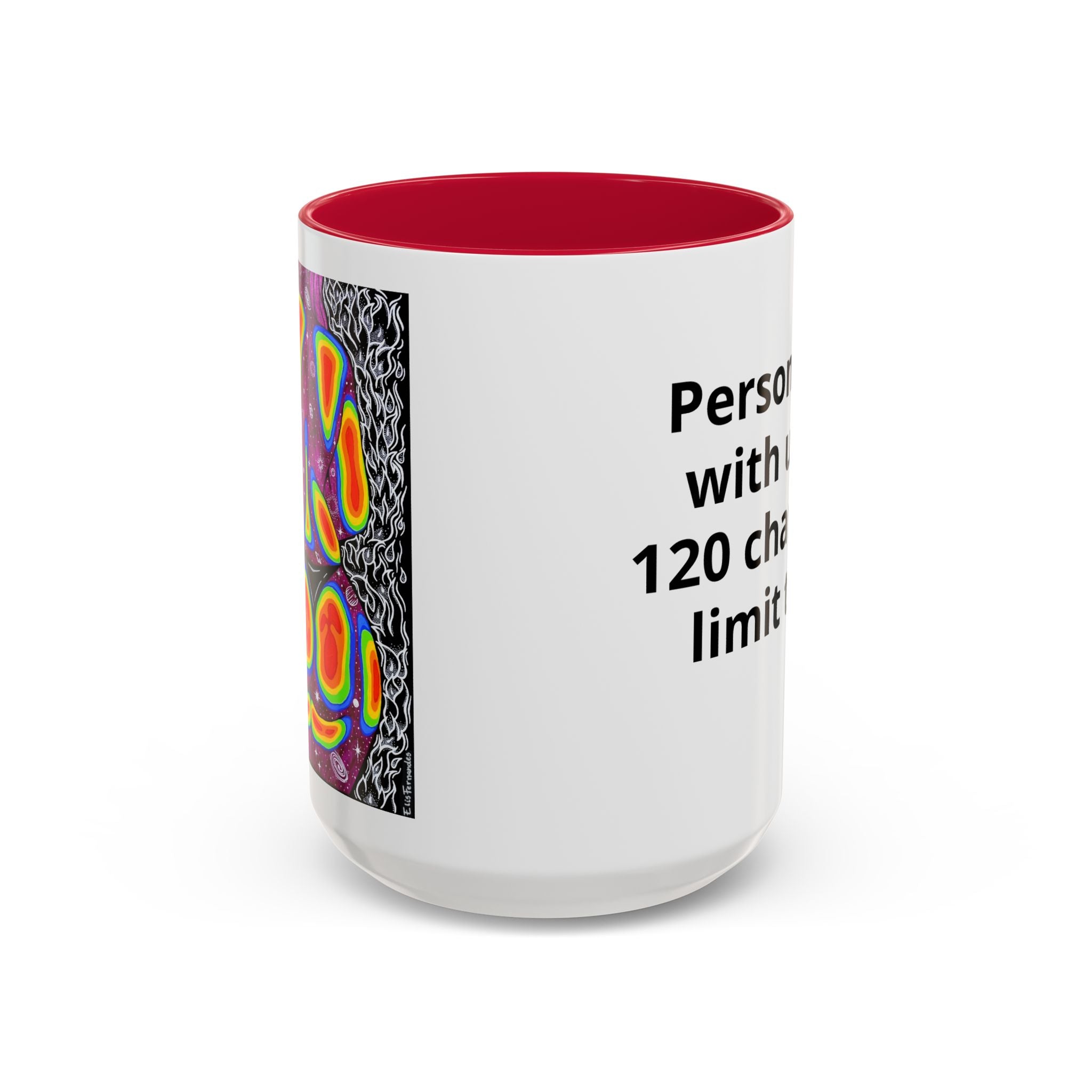 15 oz Yellow-accent personalized accent coffee mug featuring Mulher, Um Universo cosmic portrait artwork by Elis Fernandes.