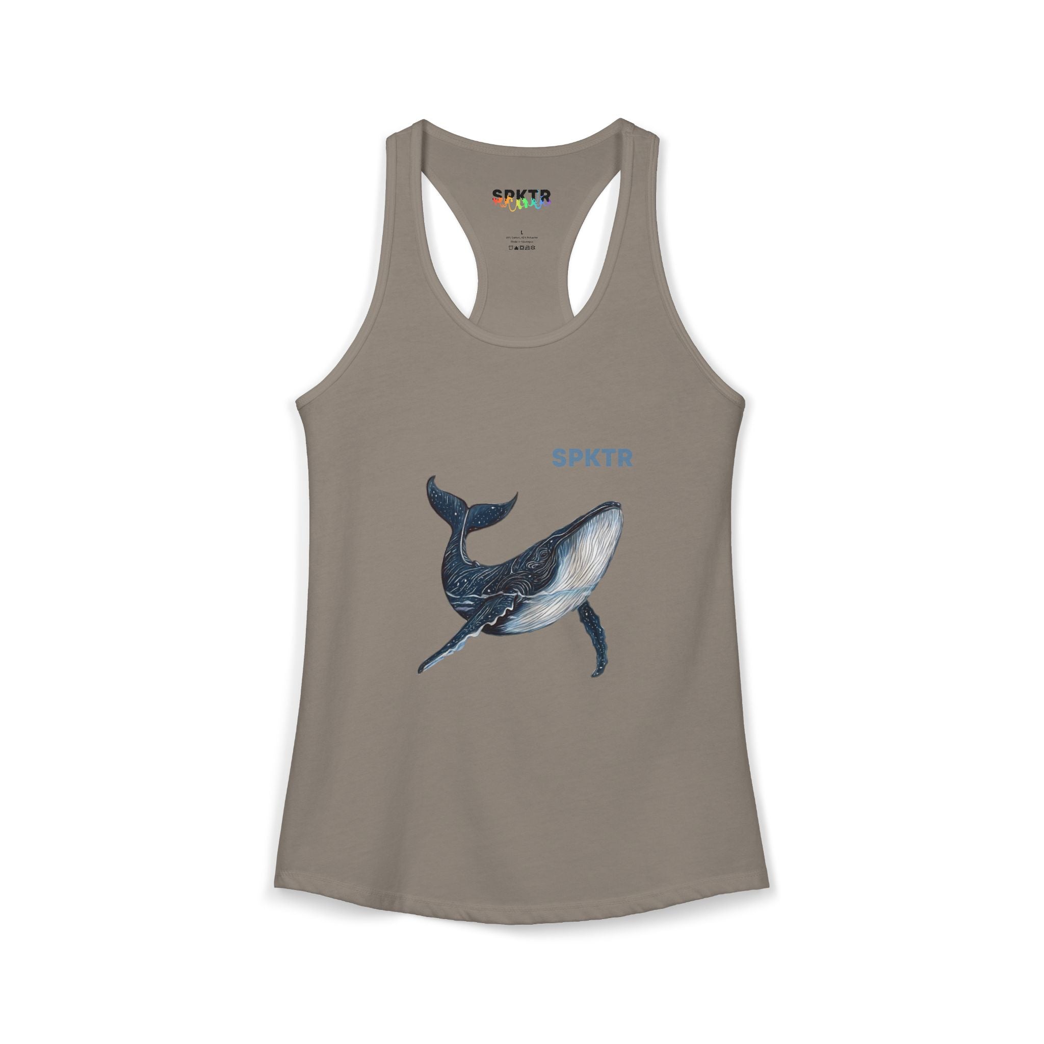 Solid Royal women's tank top featuring Leo the Blue Whale hand-drawn ocean illustration by Do Carmo.