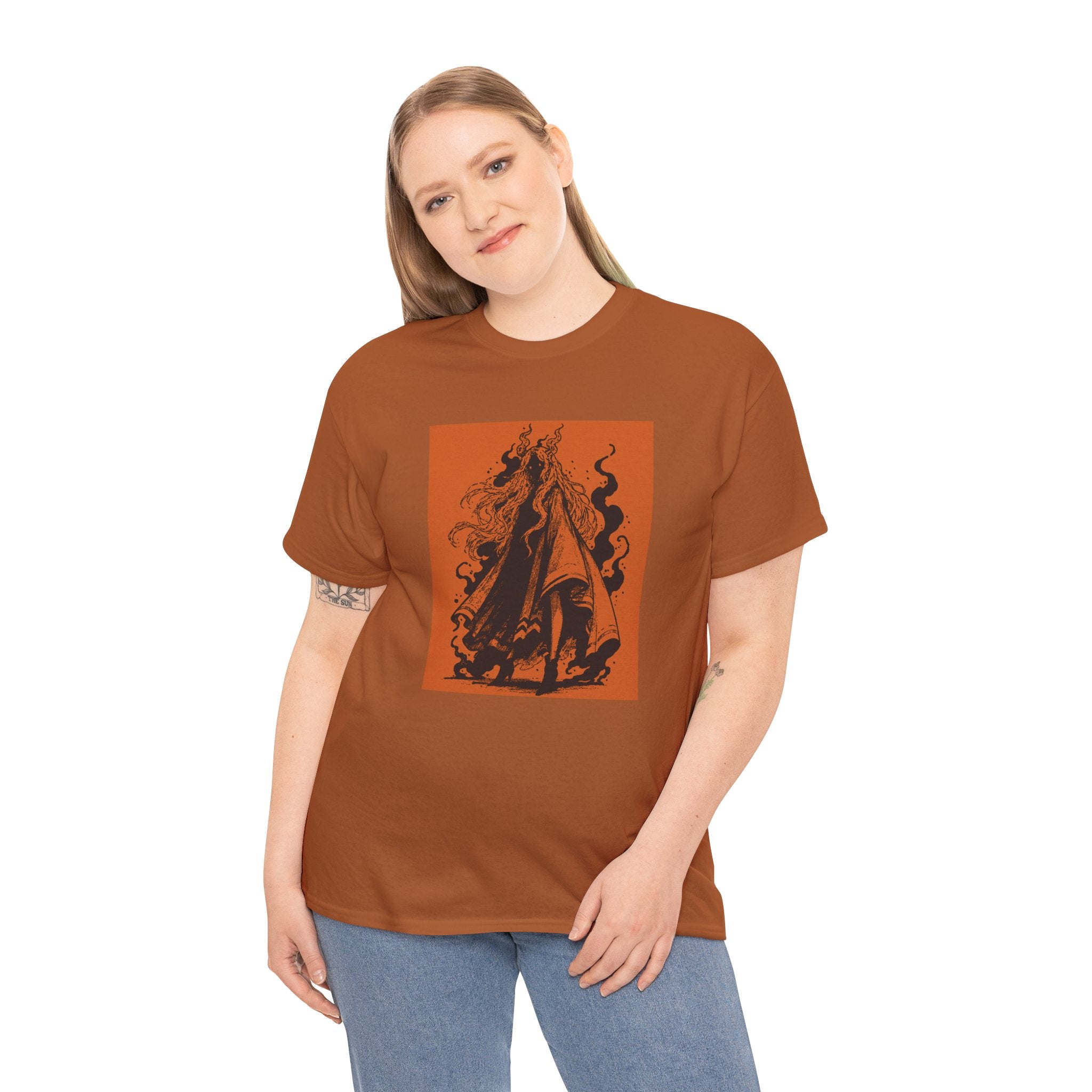 Yellow Haze T-shirt featuring The Void black-and-orange surreal angel artwork by Anna Aguiar.
