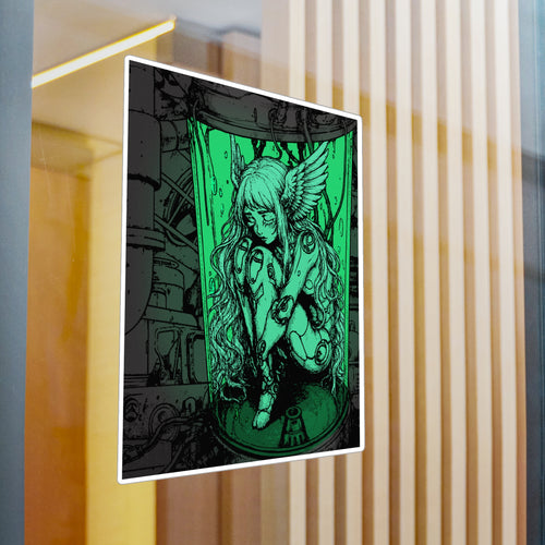 8" x 10" premium vinyl sticker featuring Angel Cyborg I green cybernetic angel artwork by Anna Aguiar.
