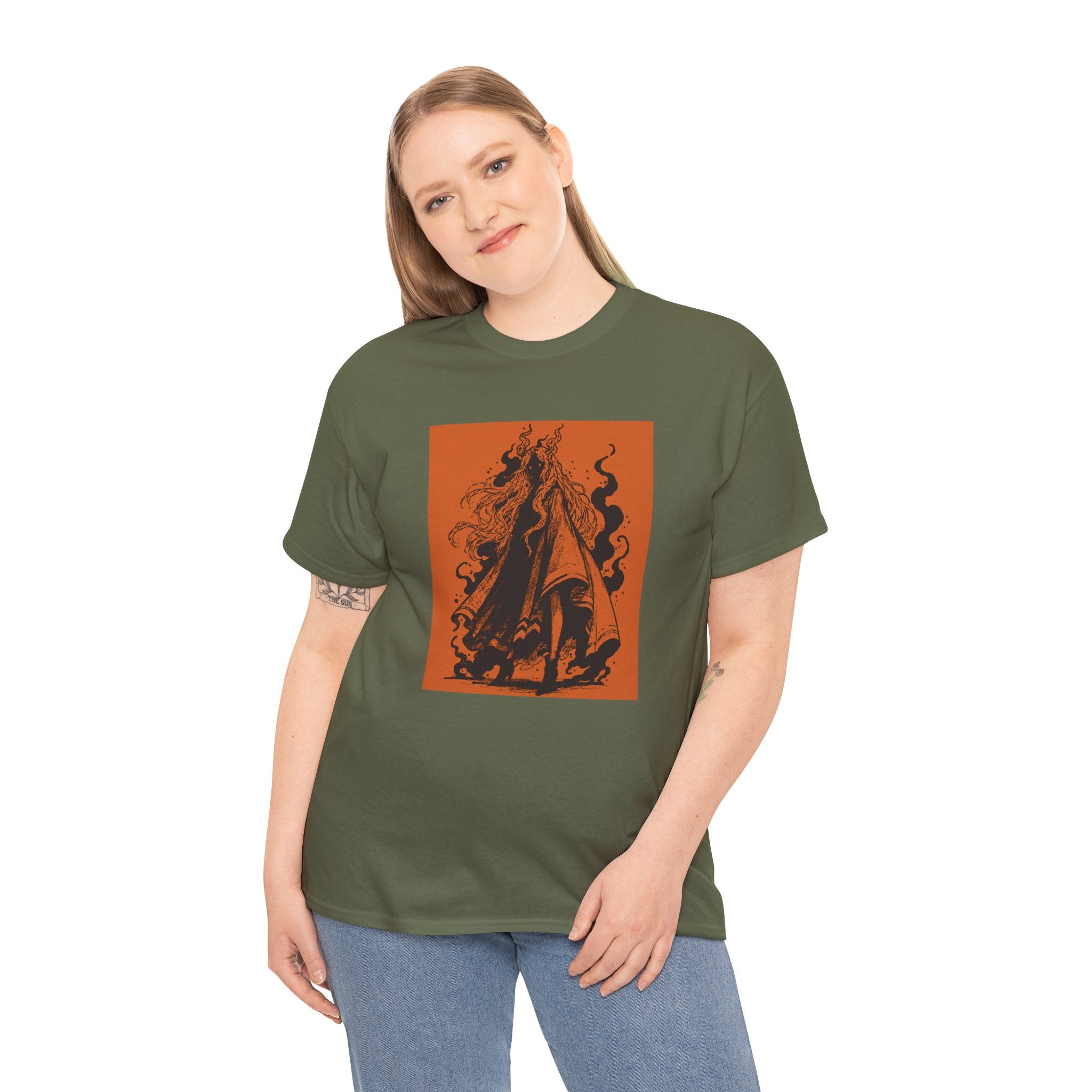 Antique Orange T-shirt featuring The Void black-and-orange surreal angel artwork by Anna Aguiar.