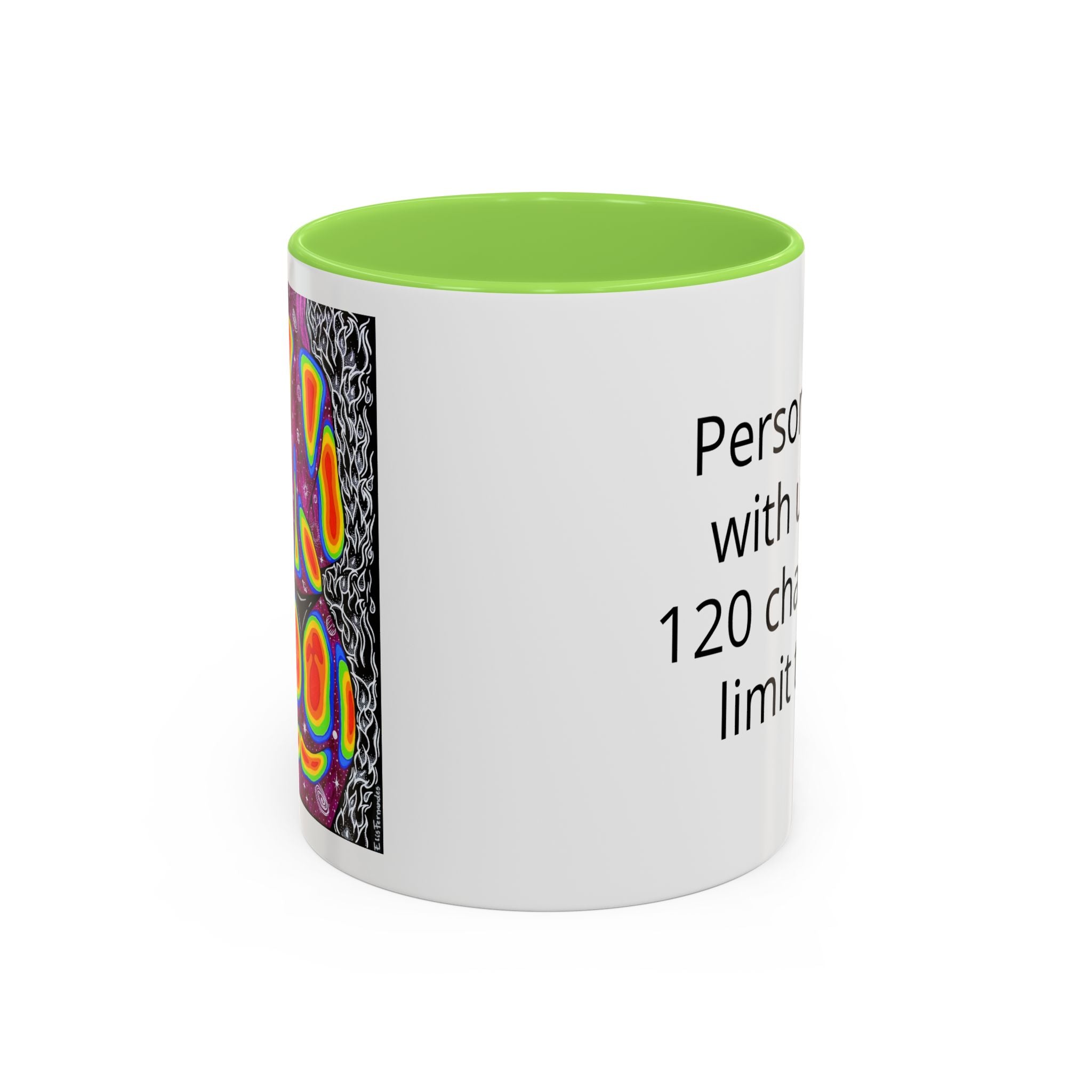 11 oz Maroon-accent personalized accent coffee mug featuring Mulher, Um Universo cosmic portrait artwork by Elis Fernandes.