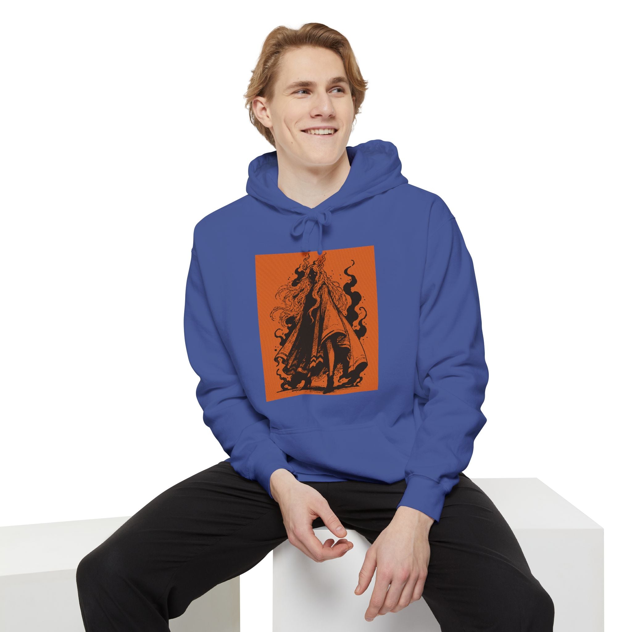 Pepper hoodie featuring The Void black-and-orange surreal angel artwork by Anna Aguiar.