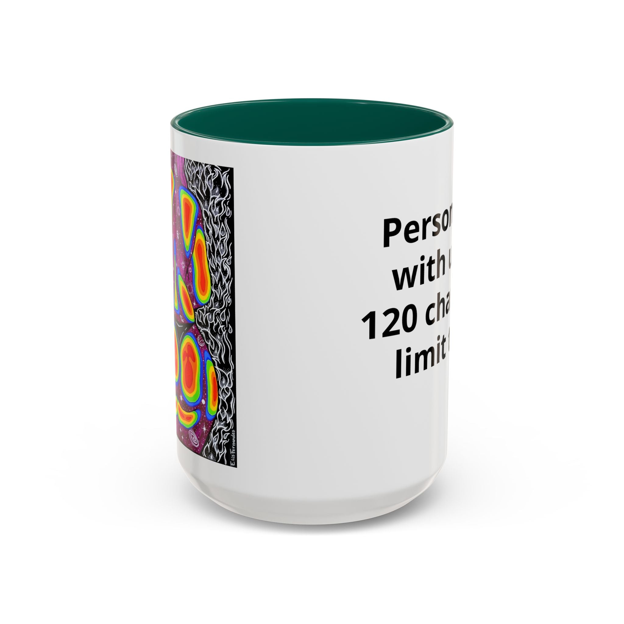 15 oz Light Blue-accent personalized accent coffee mug featuring Mulher, Um Universo cosmic portrait artwork by Elis Fernandes.