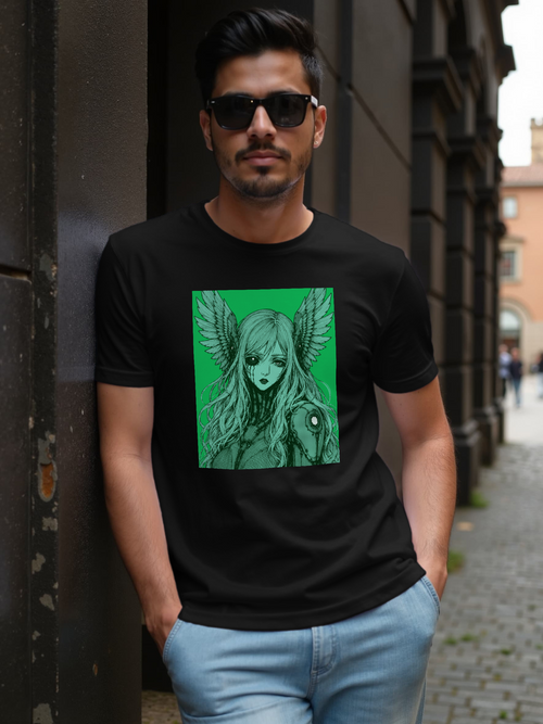 Antique Irish Green T-shirt featuring Angel Cyborg I green cybernetic angel artwork by Anna Aguiar.